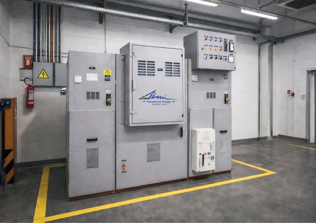 Cubículos New Piccolo instalados em sala elétrica com demarcação de piso amarela